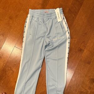 Palm Angels mens Sky Blue Joggers with White Stripes